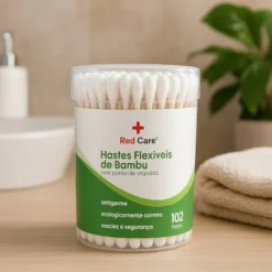 COTONETE HASTE FLEXIVEL DE BAMBO ECOLOGICAMENTE CORRETO COM PONTAS DE ALGODAO REDCARE C/102 UN