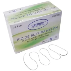 FIO DE SUTURA NYLON 5-0 C/ AG 2,0CM 3/8 45cm SUPERMEDY